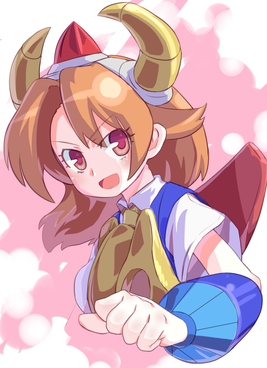 brown_eyes, brown_hair, gai-chan, gaiking, gaiking_(dmg), highres, horns, mecha_musume