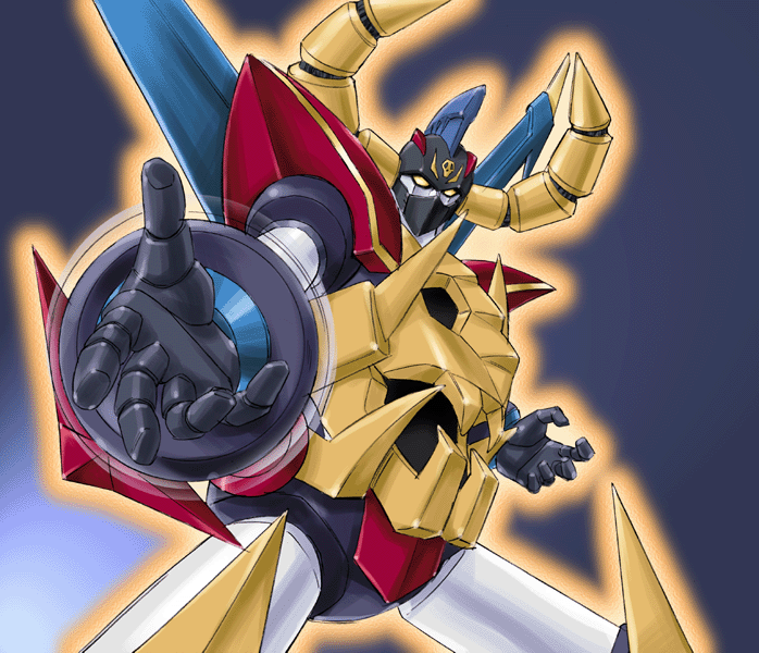 gaiking:_legend_of_daikuu_maryuu, gaiking_the_great, horns, mecha, oriharucon, simple_background, solo
