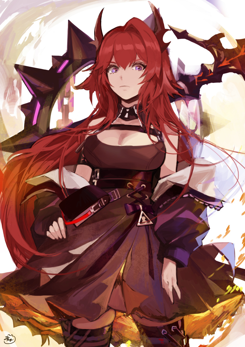 160mp, 1girl, absurdres, arknights, bag, bare_shoulders, collar, demon_girl