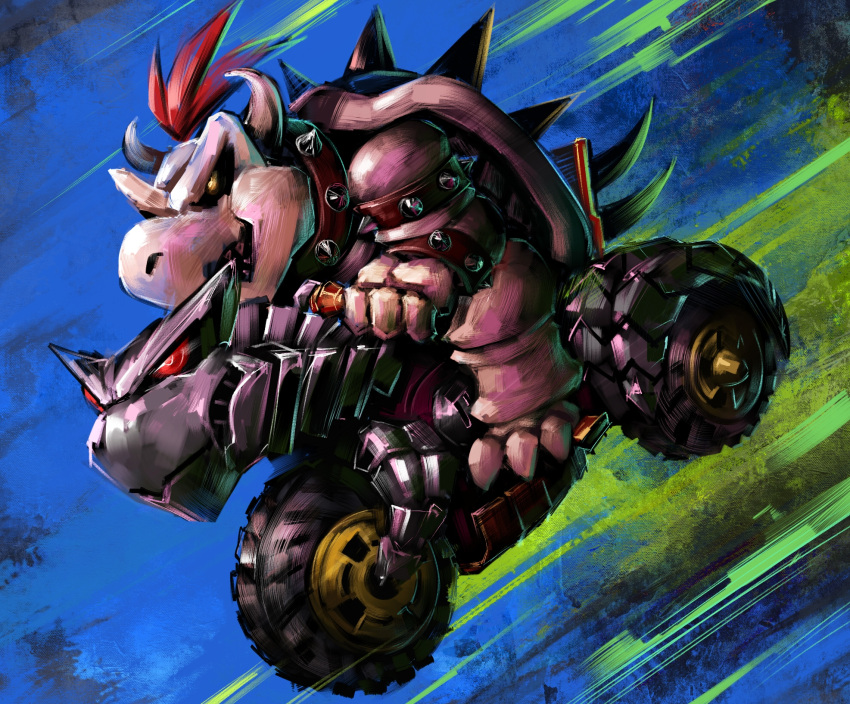 1boy, bowser, bracelet, claws, commentary, disutihada, driving, dry_bowser