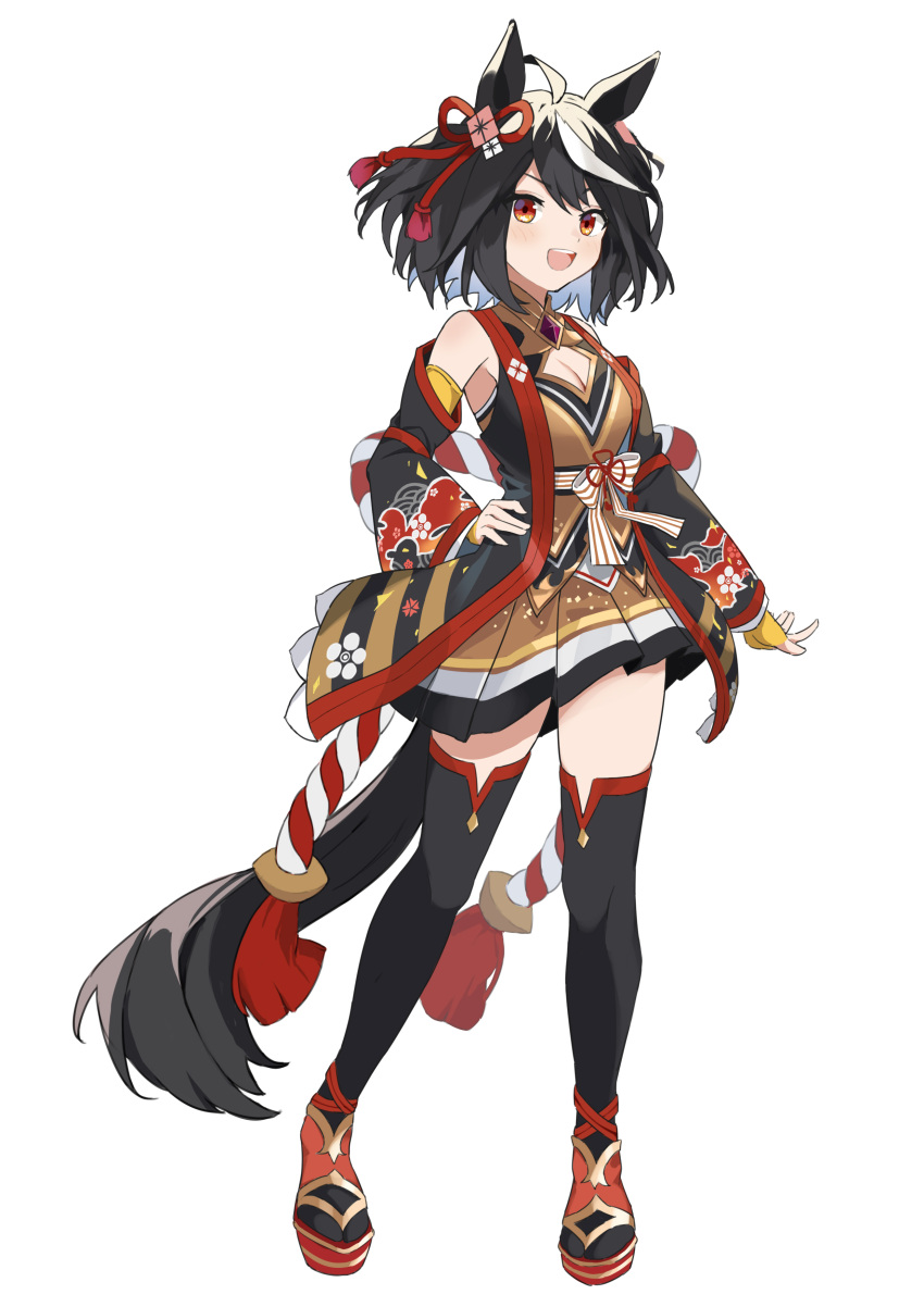 1girl, absurdres, ahoge, animal_ears, black_hair, black_jacket, black_legwear, black_sleeves