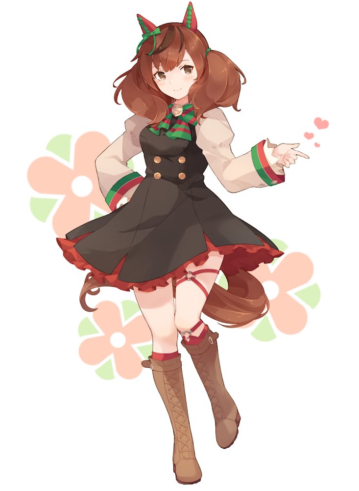 1girl, animal_ears, black_dress, blush, boots, brown_eyes, brown_footwear, brown_hair