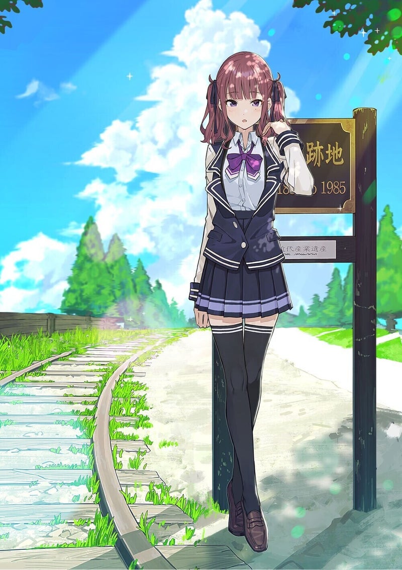 1girl, ascot, black_legwear, black_ribbon, blazer, blue_jacket, blue_skirt, brown_footwear