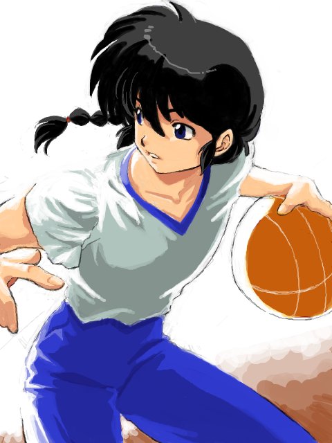 black_hair, blue_eyes, gym_uniform, jogging_pants, long_hair, male, nekomaru, pants