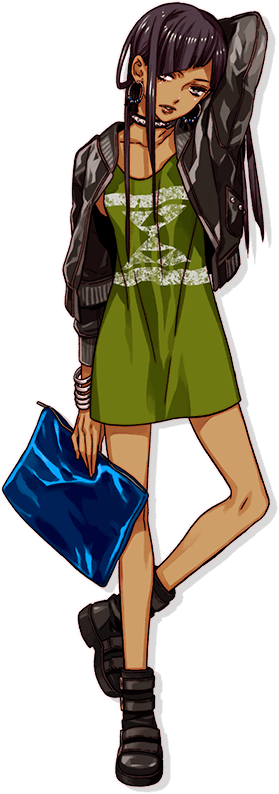 arm_behind_head, bag, bangle, black_hair, black_jacket, bomber_jacket, boots, bracelet