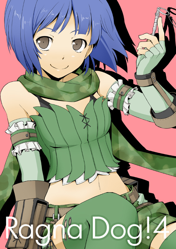 1girl, bangs, belt, black_bra, blue_hair, bra, breasts, brown_belt