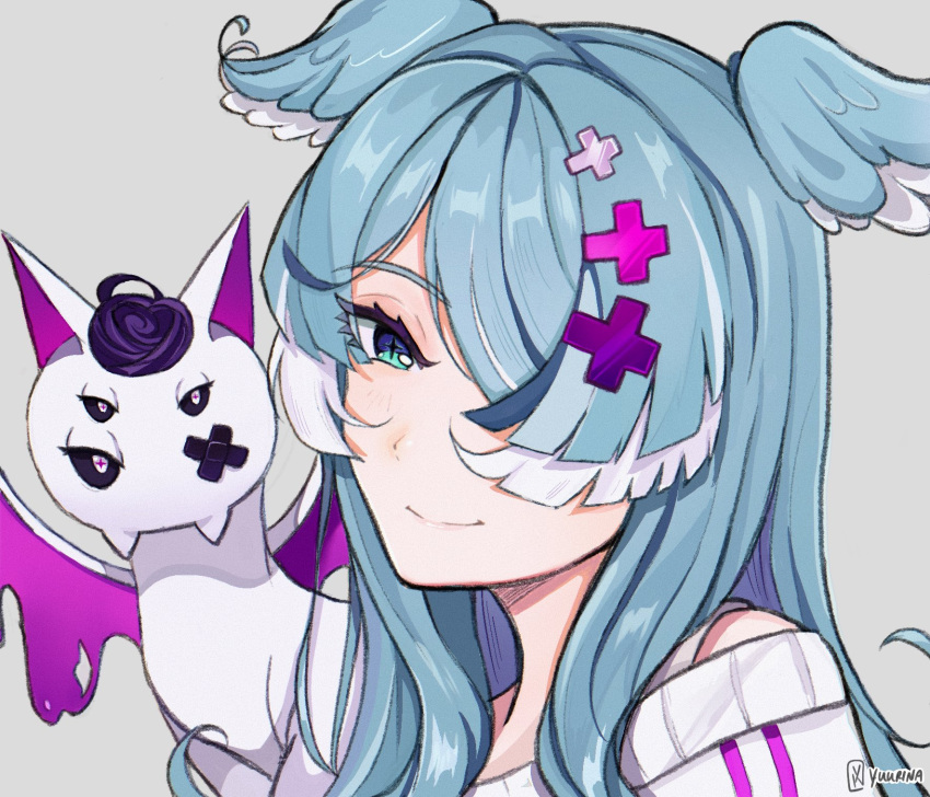 1girl, black_sclera, blue_hair, colored_sclera, dragon, dragon_wings, elira_pendora, hair_over_one_eye