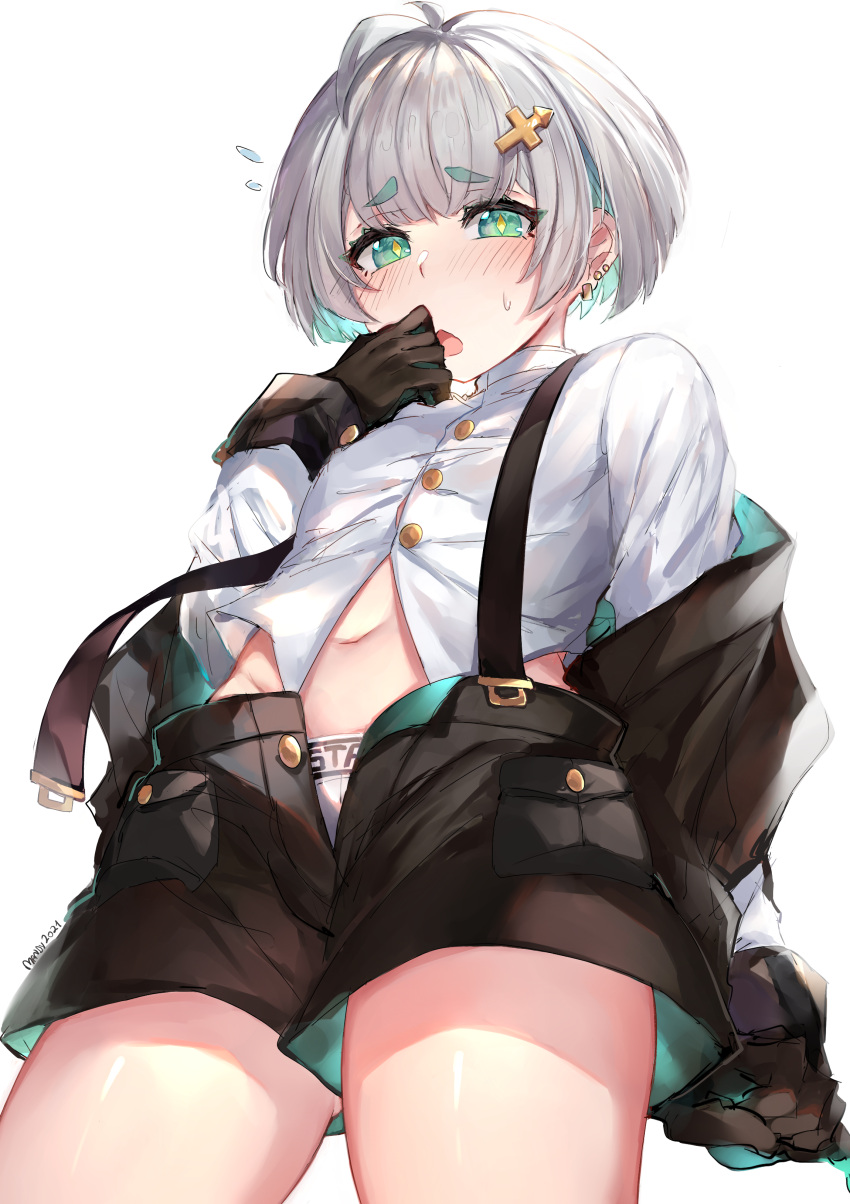 1boy, 2021, absurdres, ahoge, bangs, black_gloves, black_shorts, blush