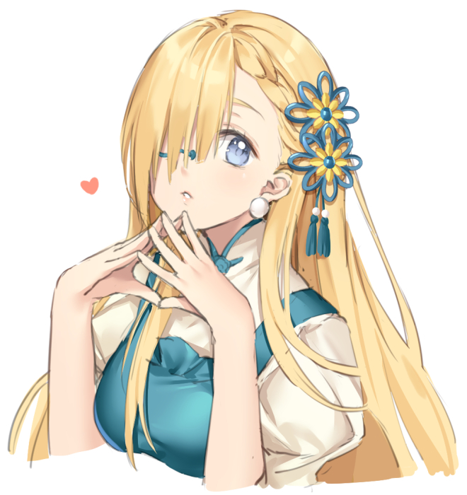 1girl, bangs, blonde_hair, blue_eyes, braid, chinese_clothes, cz52_(girls_frontline), douya_(233)