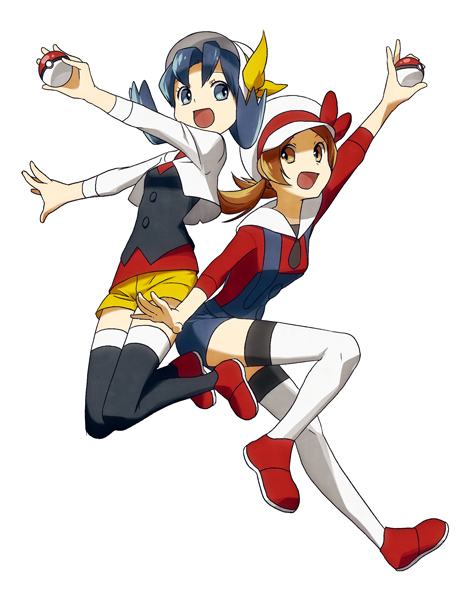 abe_(f!mixture), blue_eyes, blue_hair, brown_eyes, brown_hair, cabbie_hat, costume, crystal_(pokemon)