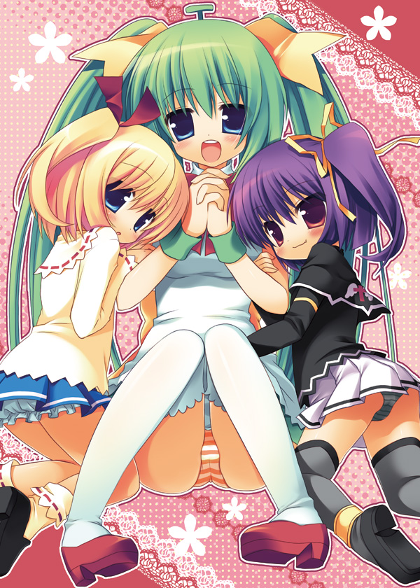 blue_eyes, green_hair, hair_ribbon, hands_clasped, lemon-chan, long_hair, melon-chan, melonbooks