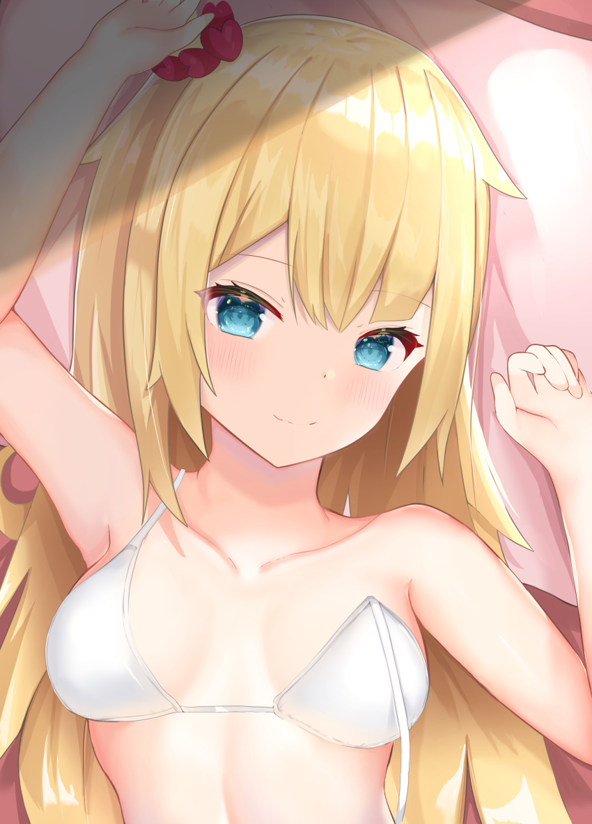 absurdres, akai_haato, akinokazuya, aqua_eyes, arms_up, bad_hands, bangs, blonde_hair