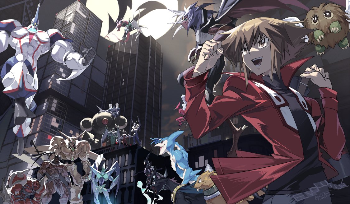 1girl, 2others, 6+boys, artist_name, blue_eyes, brown_eyes, brown_hair, building