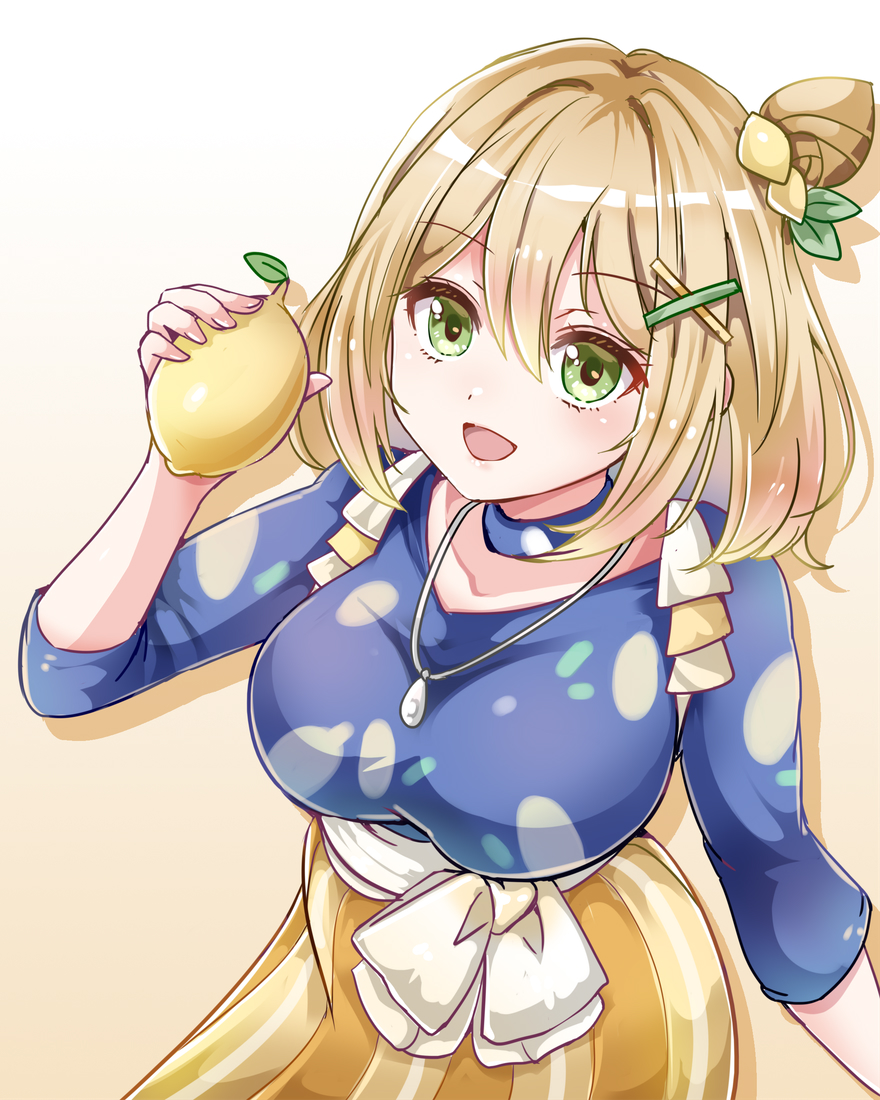 1041_(toshikazu), 1girl, bangs, blonde_hair, blue_choker, blue_shirt, breasts, choker