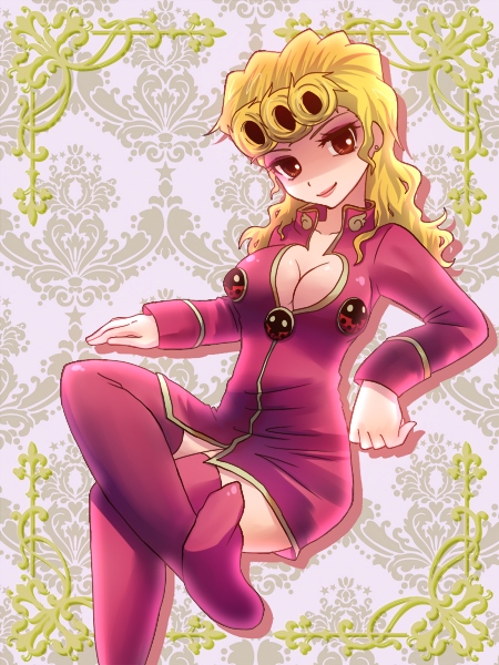 ara, bad_id, blonde_hair, bottomless, breasts, cleavage, cleavage_cutout, crossed_legs