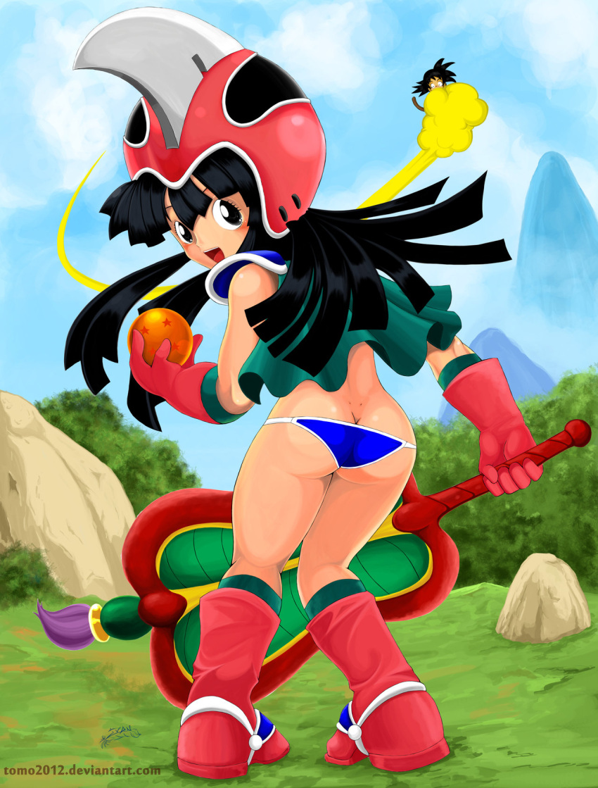armor, bikini, buttcrack, chi-chi_(dragon_ball), dragon_ball, son_goku, swimsuit