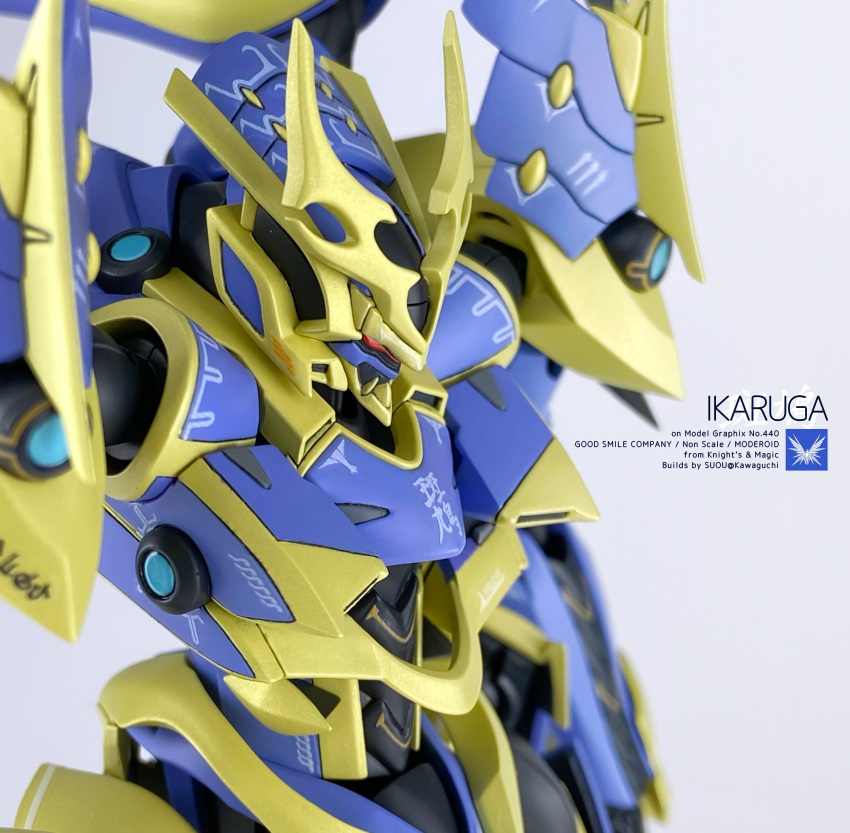 absurdres, artist_name, character_name, close-up, copyright_name, grey_background, highres, ikaruga_(knight's_&amp;_magic)