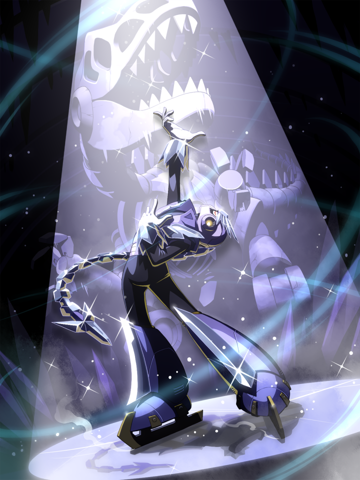 1boy, android, arm_up, closed_eyes, commentary_request, dinosaur, full_body, gloves