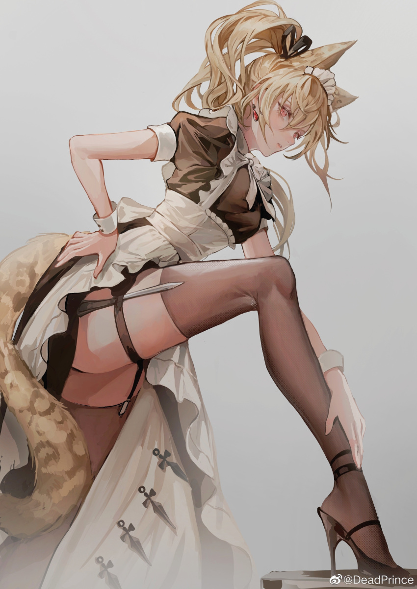 1girl, absurdres, animal_ears, apron, bangs, black_dress, black_footwear, breasts