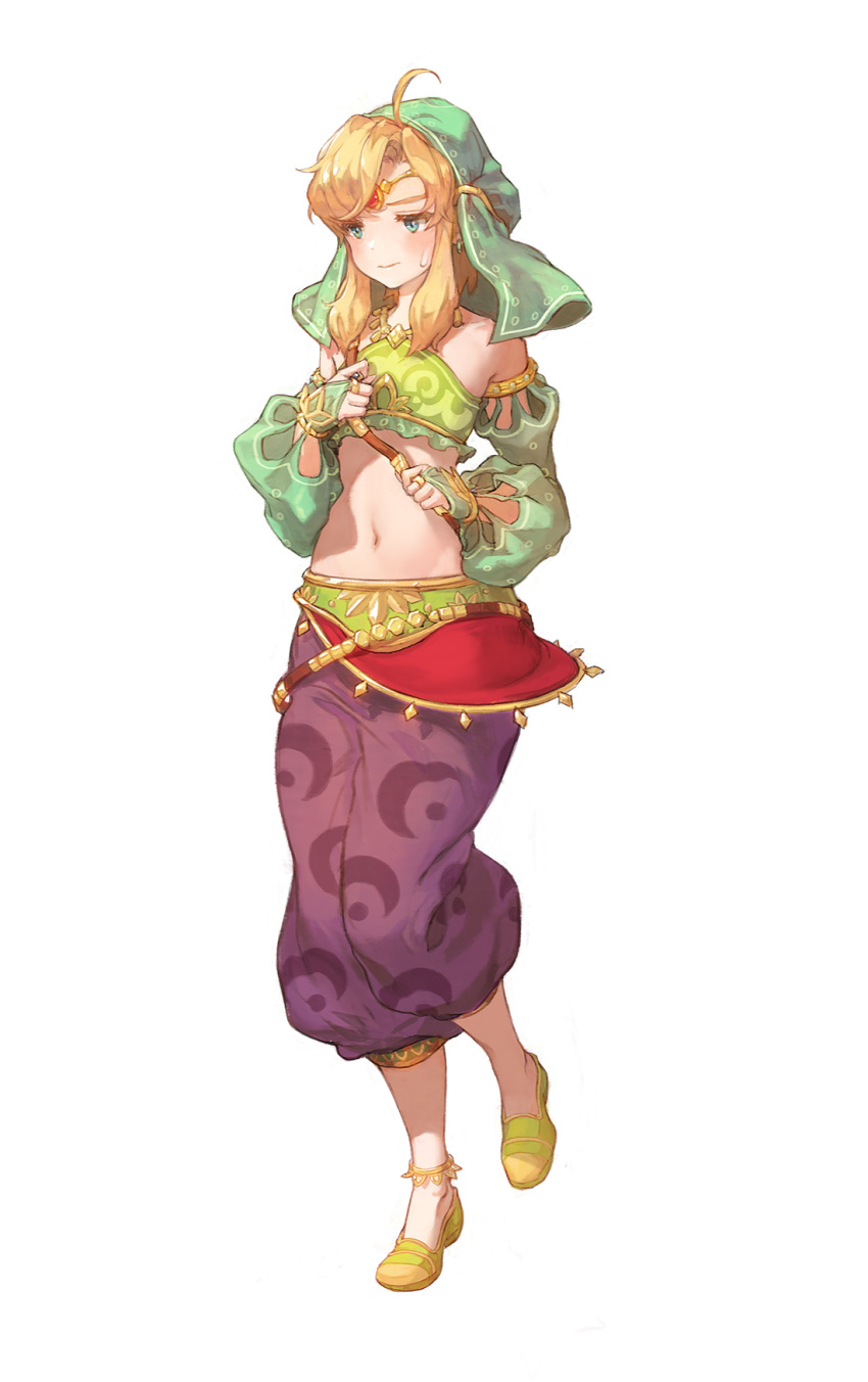 1boy, ahoge, anklet, aqua_eyes, arabian_clothes, baggy_pants, bare_shoulders, belt