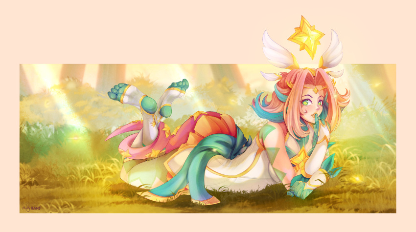 1girl, absurdres, bare_legs, bare_shoulders, blush, body_markings, border, feet