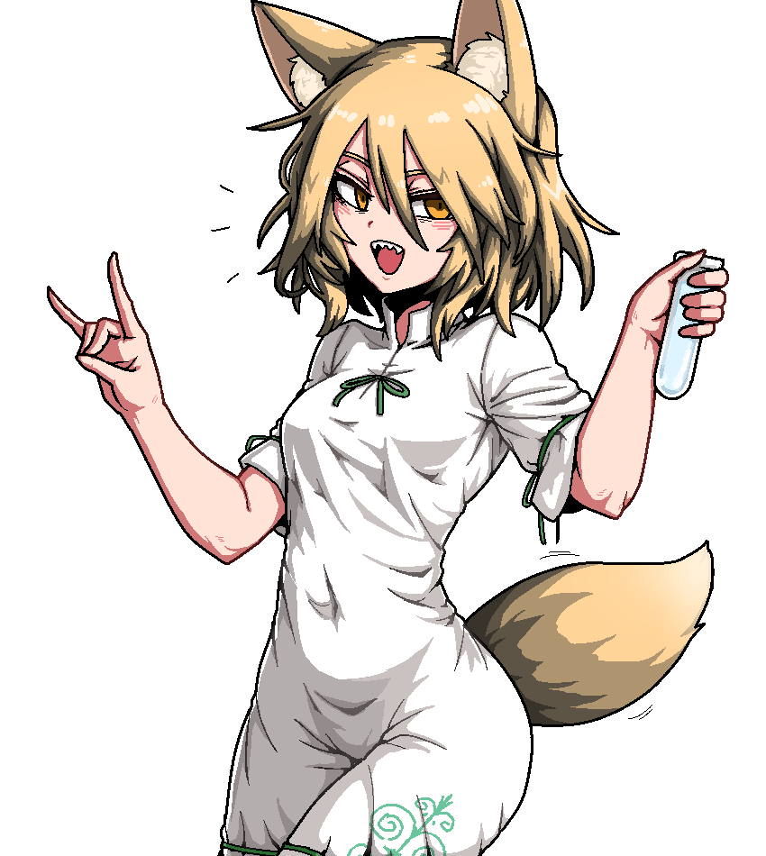1girl, animal_ears, blonde_hair, breasts, corked_bottle, covered_navel, cowboy_shot, finger_touching