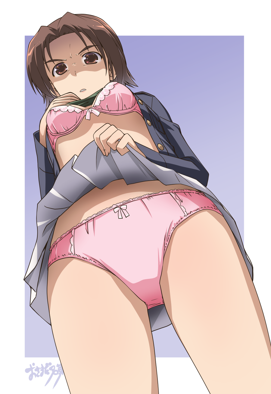 1girl, artist_name, bangs, blue_background, blue_jacket, boots, border, bow