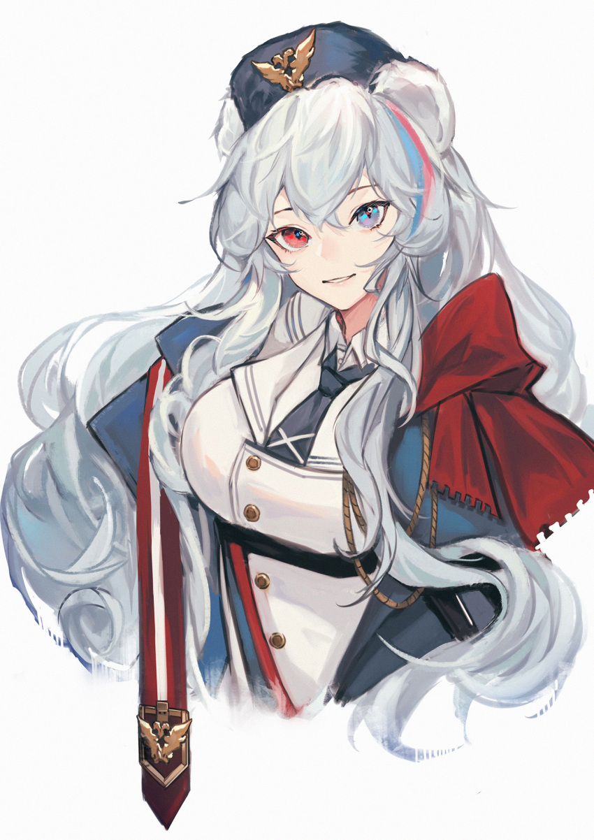 1girl, animal_ears, arknights, bear_ears, blue_eyes, blue_hair, blue_headwear, blue_jacket
