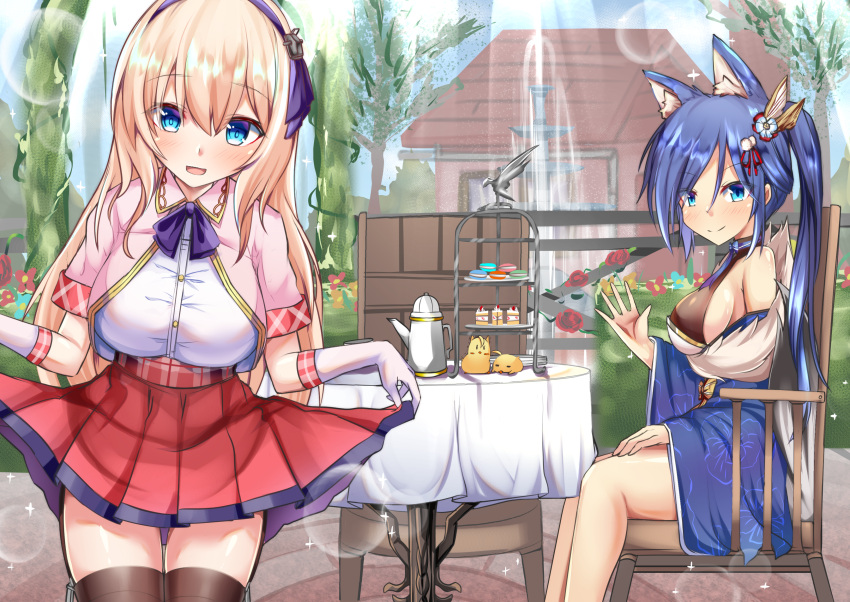 2girls, absurdres, animal_ear_fluff, animal_ears, azur_lane, blonde_hair, blue_eyes, blue_hair