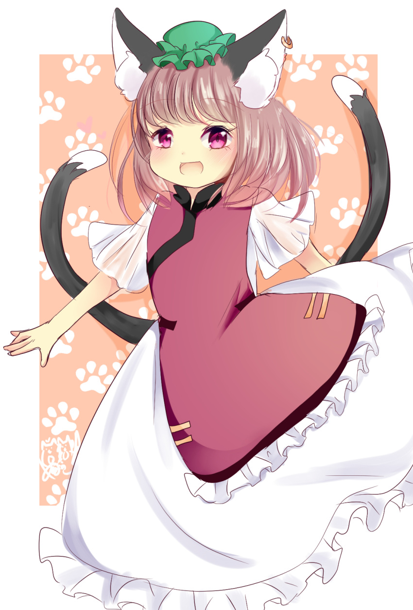 1girl, :d, animal_ear_fluff, animal_ears, bangs, brown_hair, cat_ears, cat_tail