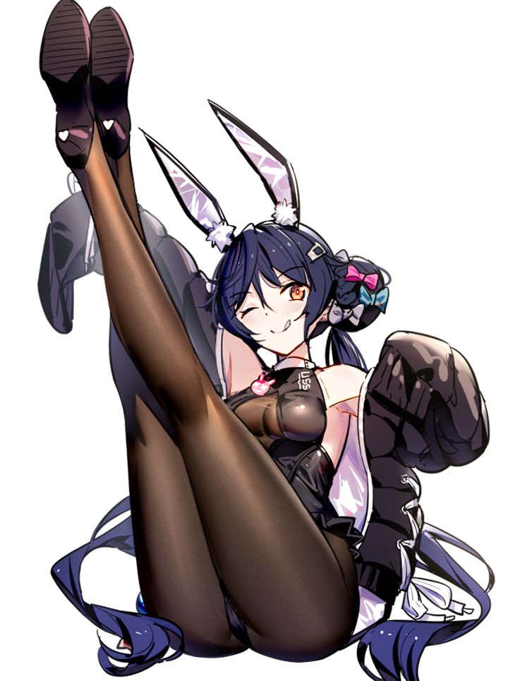 1girl, ;q, allen_m._sumner_(azur_lane), allen_m._sumner_(charming_rabbit)_(azur_lane), animal_ear_fluff, animal_ears, arm_up, azur_lane