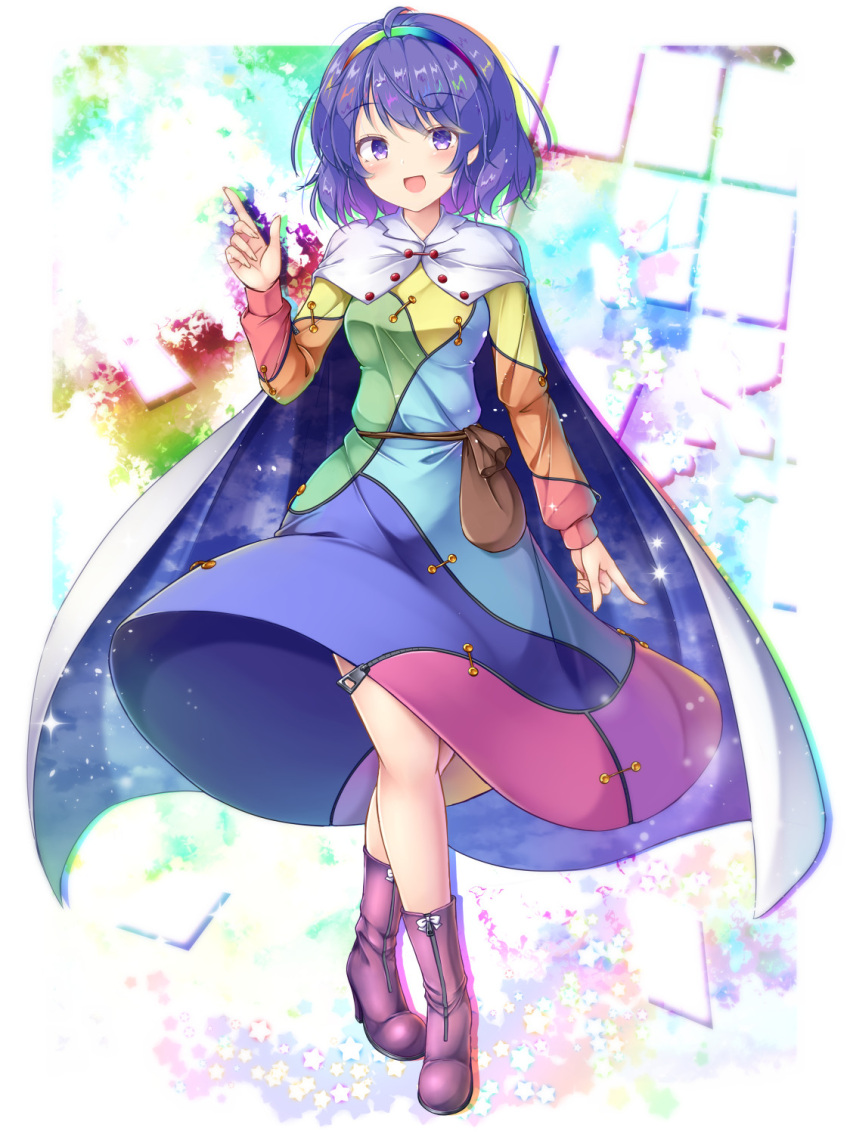 1girl, aka_tawashi, blue_eyes, cape, dress, highres, multicolored, multicolored_clothes