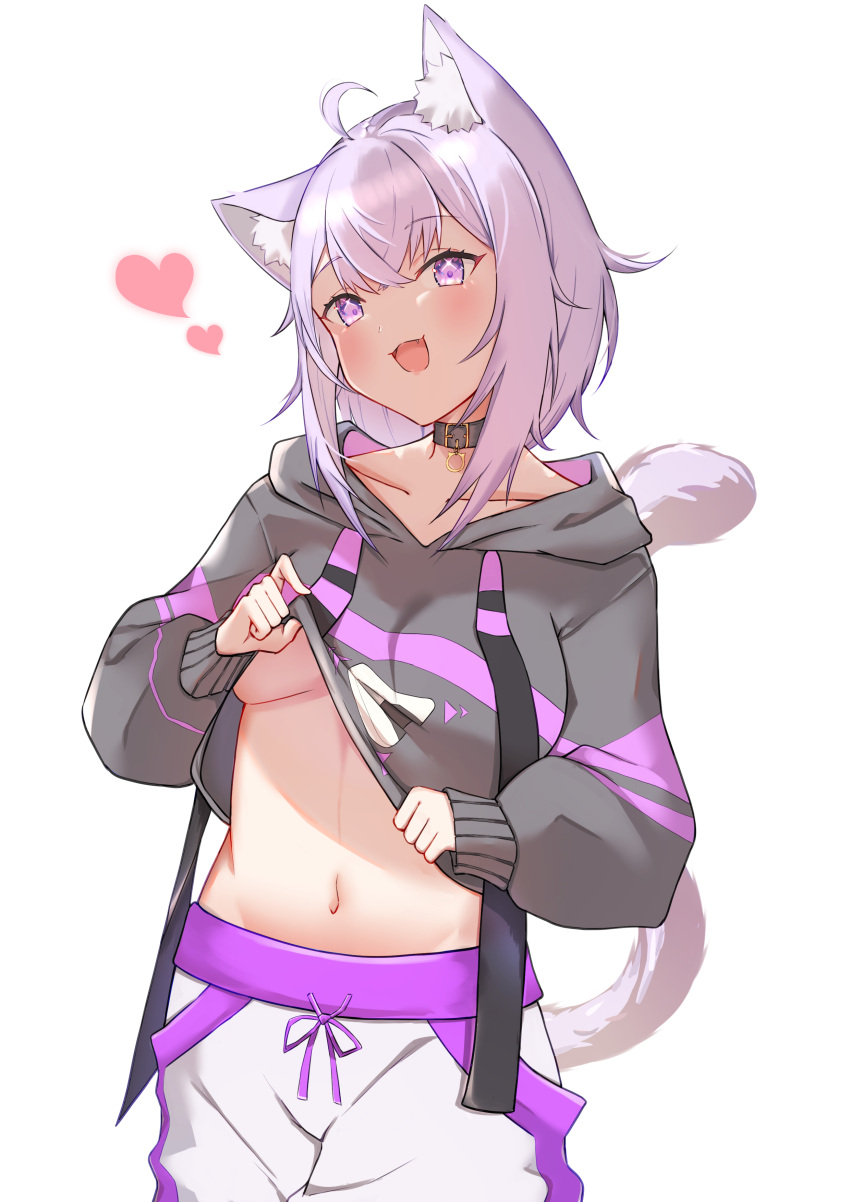 1girl, absurdres, ahoge, animal_ears, black_collar, black_hoodie, blush, breasts