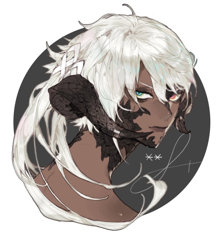1boy, au_ra, blue_eyes, closed_mouth, curled_horns, dark-skinned_male, dark_skin, final_fantasy