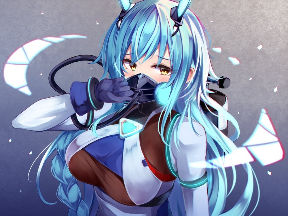 1girl, azur_lane, bangs, blue_gloves, blue_hair, blush, boise_(azur_lane), breasts