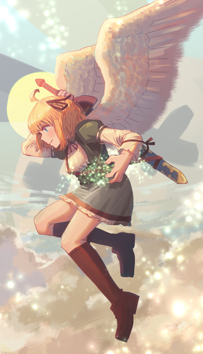 1girl, absurdres, angel_wings, full_body, green_eyes, highres, indie_virtual_youtuber, long_sleeves