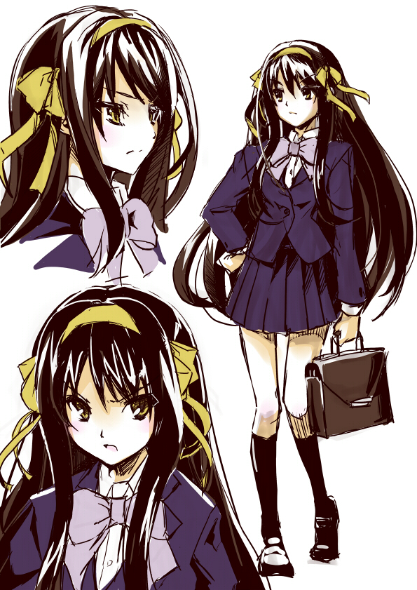 hair_ribbon, hairband, legs, long_hair, ribbon, school_uniform, skirt, sumire_(artist), suzumiya_haruhi, suzumiya_haruhi_(shoushitsu), suzumiya_haruhi_no_shoushitsu, suzumiya_haruhi_no_yuuutsu, urabi_(tomatohouse)