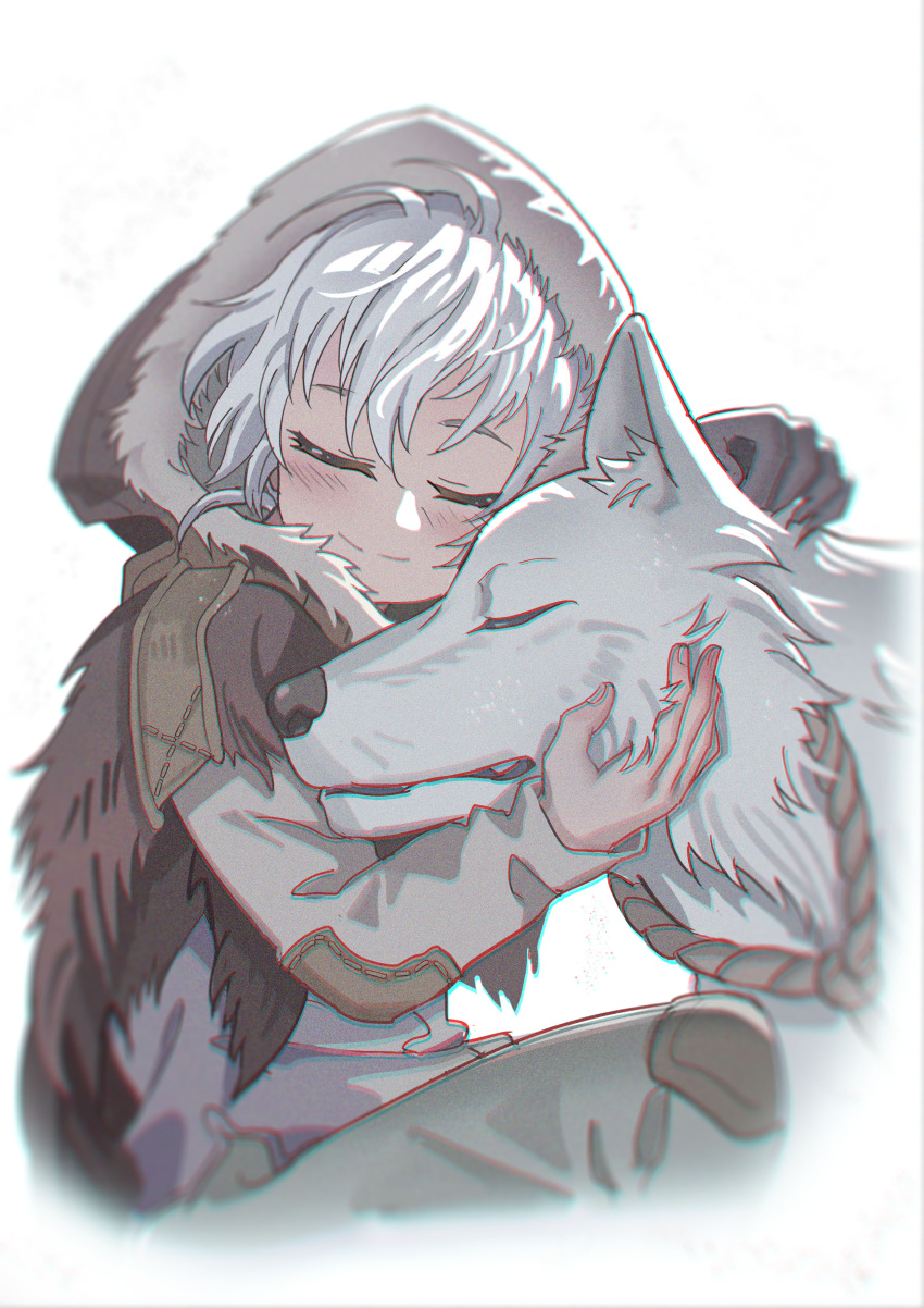 1boy, absurdres, animal, bangs, black_gloves, blush, closed_eyes, closed_mouth