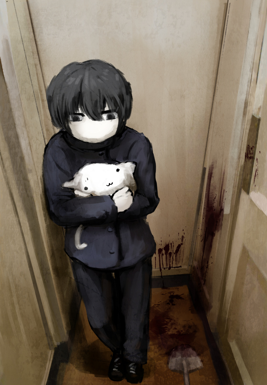 1boy, :3, absurdres, bangs, bibitto_(kemushima3), black_eyes, black_footwear, black_hair