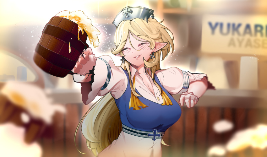 #1girl, #beer, #boobs, #mug, highres