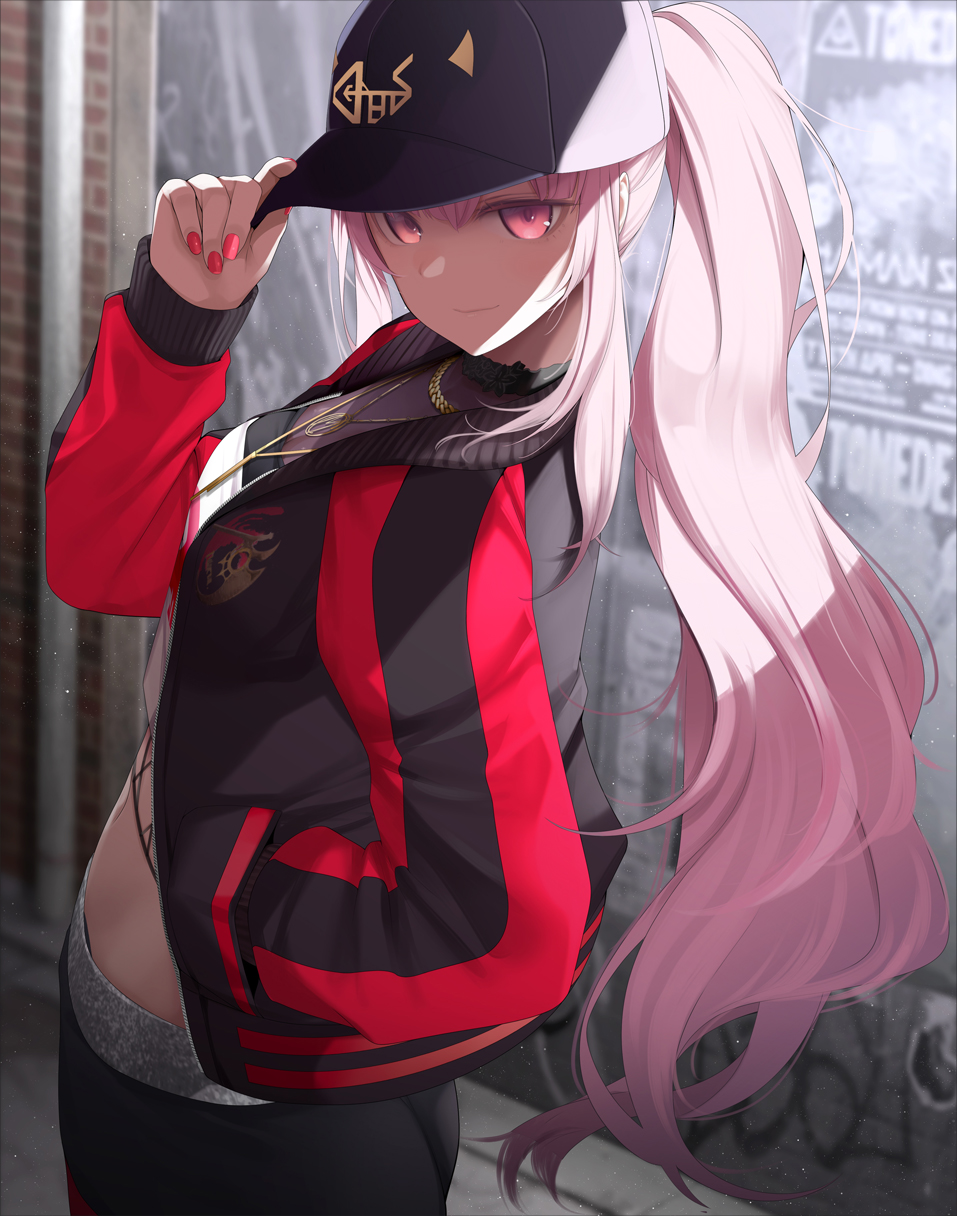 1girl, baseball_cap, black_headwear, black_pants, breasts, fed_(giba), hat, highres