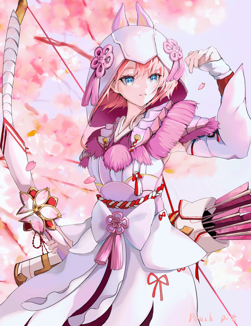1girl, absurdres, armor, artist_request, bare_shoulders, breasts, cherry_blossoms, detached_sleeves