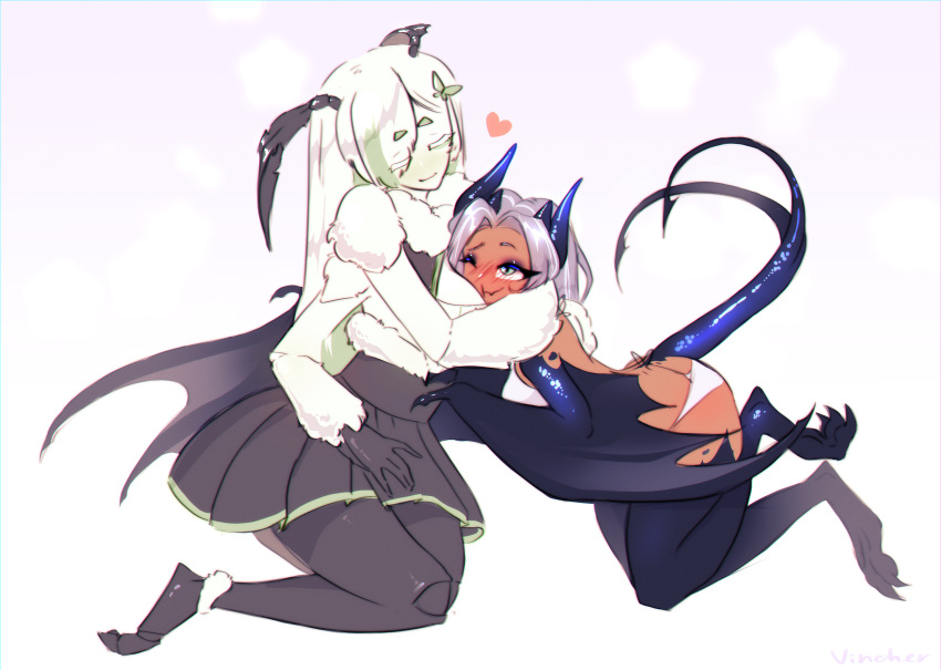 abstract_background, arthropod_girl, blue_eyes, dark-skinned_female, dark_skin, dragon, highres, horns