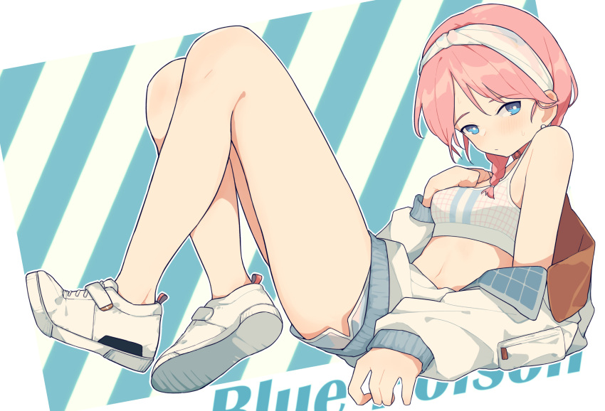 arknights, bare_legs, blue_poison_(arknights), blue_poison_(shoal_beat)_(arknights), character_name, choker, coldcat., commission