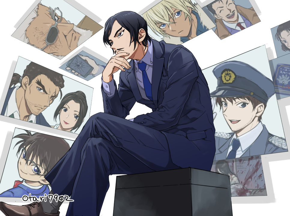 1boy, :d, ^_^, amuro_tooru, bangs, beard, black_hair, black_headwear