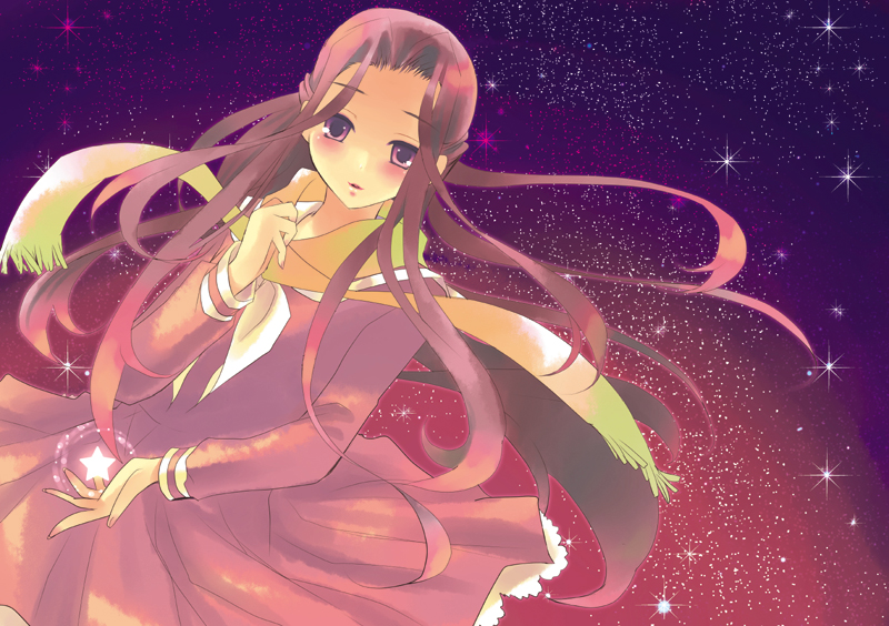 aikawa_ruru, bow, floating_hair, glitter, hair_bow, hosokawa_kanako, long_hair, long_sleeves