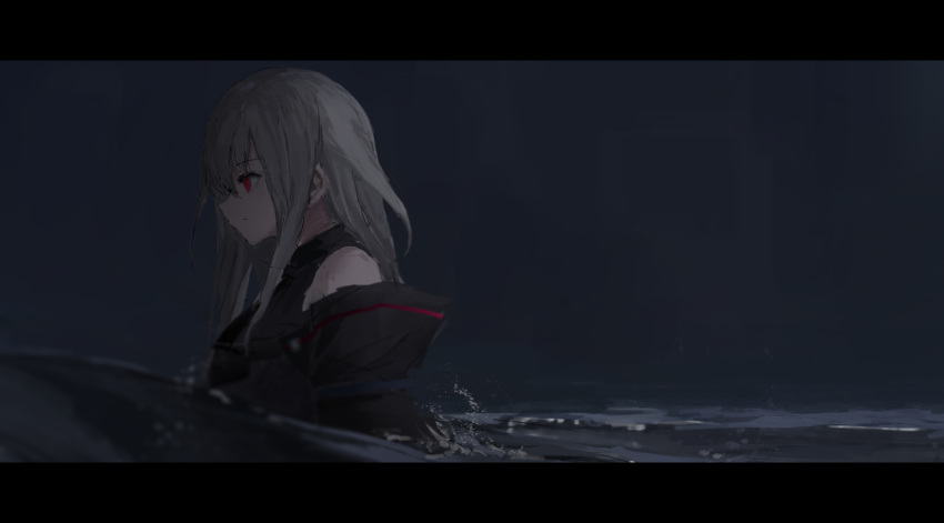 1girl, arknights, bangs, bare_shoulders, black_shirt, blurry, blurry_foreground, closed_mouth