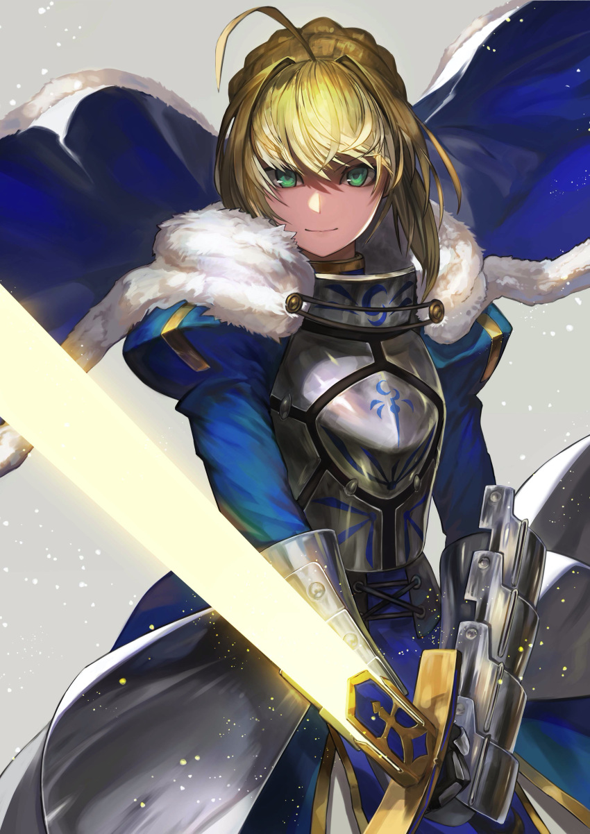 >:), 1girl, absurdres, ahoge, armor, armored_dress, artoria_pendragon_(all), blonde_hair