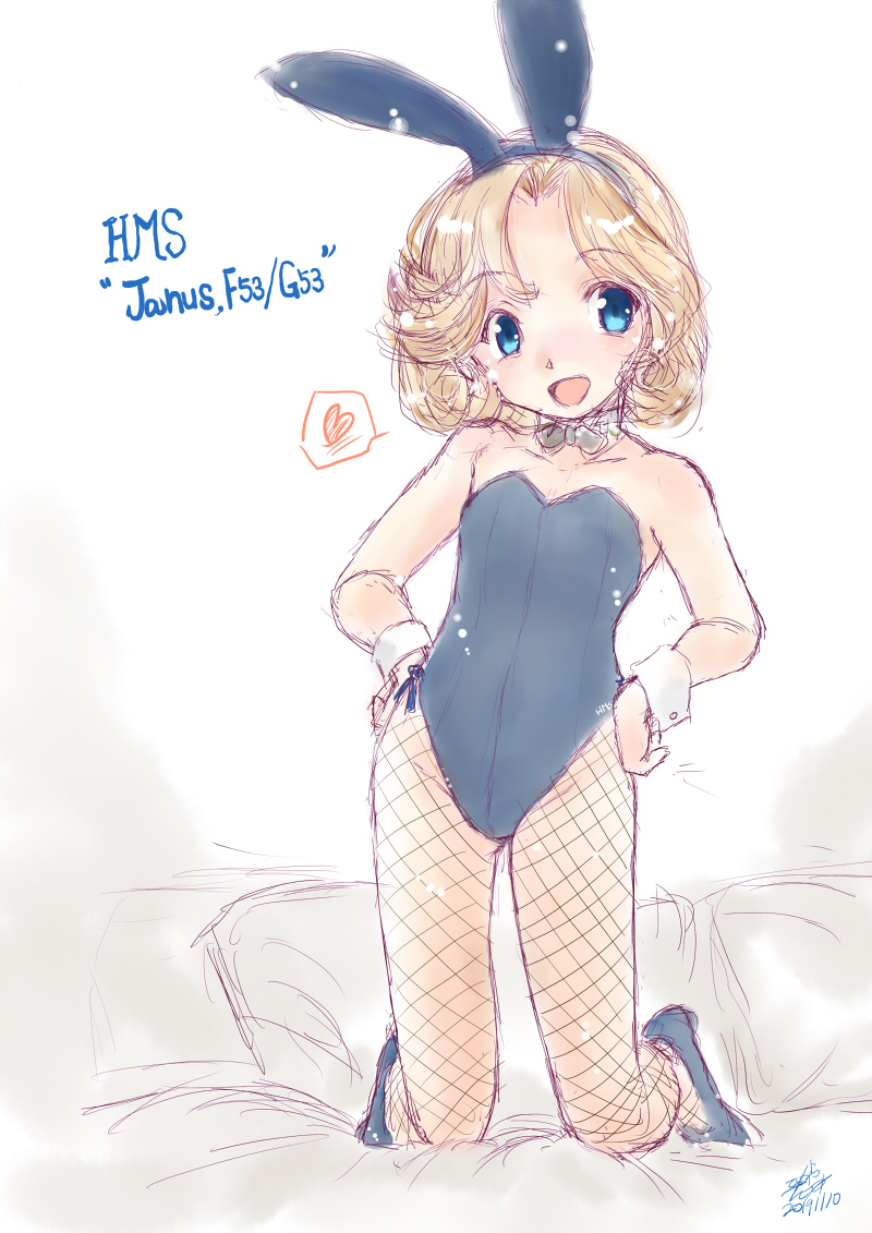 1girl, animal_ears, blonde_hair, blue_eyes, blue_leotard, bow, bowtie, detached_collar