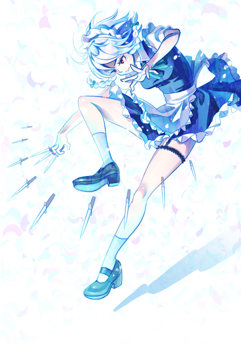 biafura, blue, braid, crossover, dio_brando, izayoi_sakuya, jojo_no_kimyou_na_bouken, knife